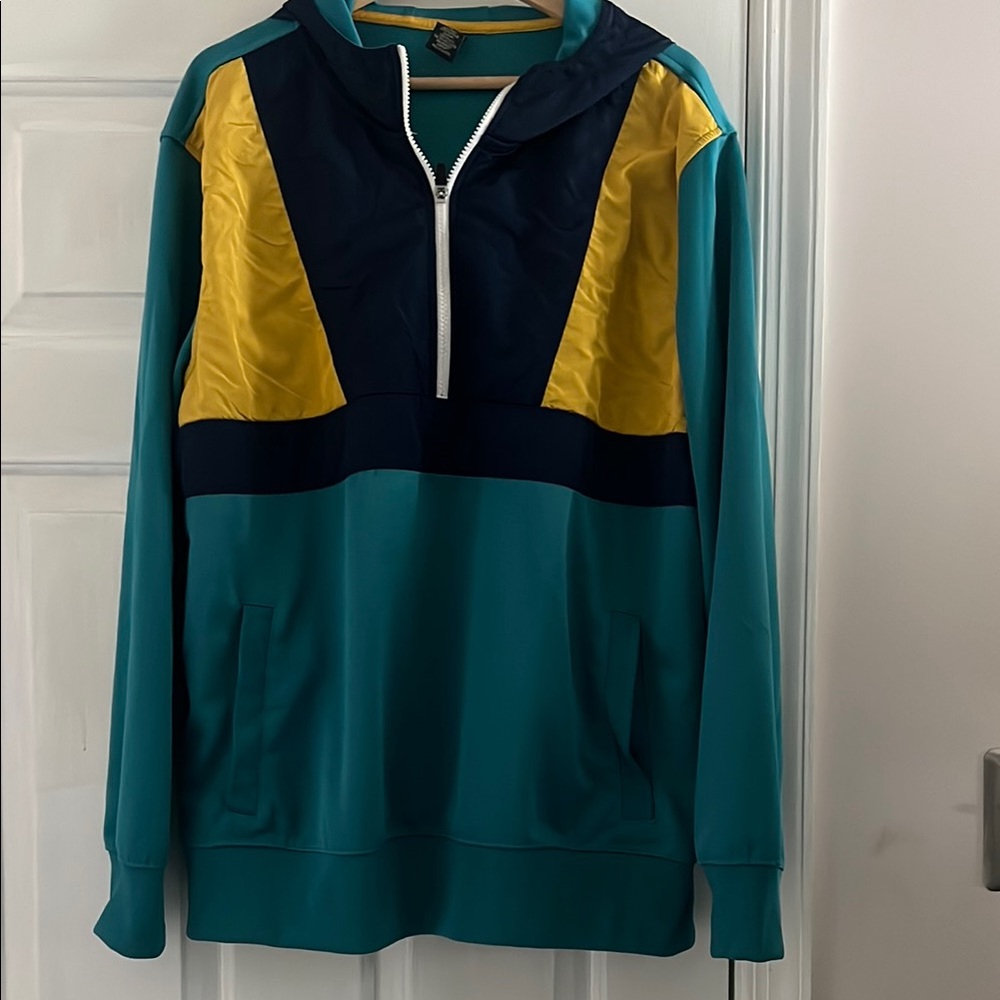 Xersion Colorblock Mens Hoodie Aqua Yellow Blue